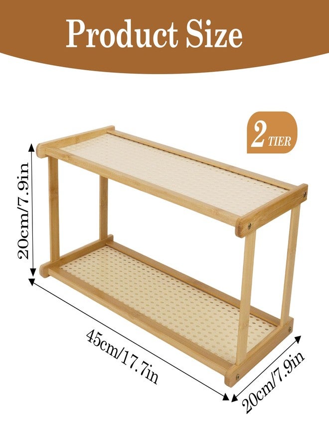 Klmnop 2 Tier Matcha Station, Wicker Look Bamboo Coffee Station Organizer for Kitchen Countertop, Matcha Station Shelf for Tea Coffee Bar Accessories, Matcha Stand, Green Tea Powder, Scoop Mugs - Image 2